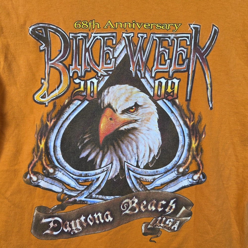 Bike Week Daytona Beach Shirt Mens Large Orange Fruit Of‎ The Loom Graphic Tee